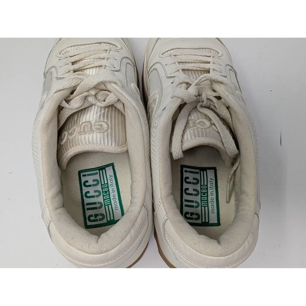 Gucci Mac80 Shoes Mens Size 10 White Leather Gum Sole Casual Ace Logo Sneakers